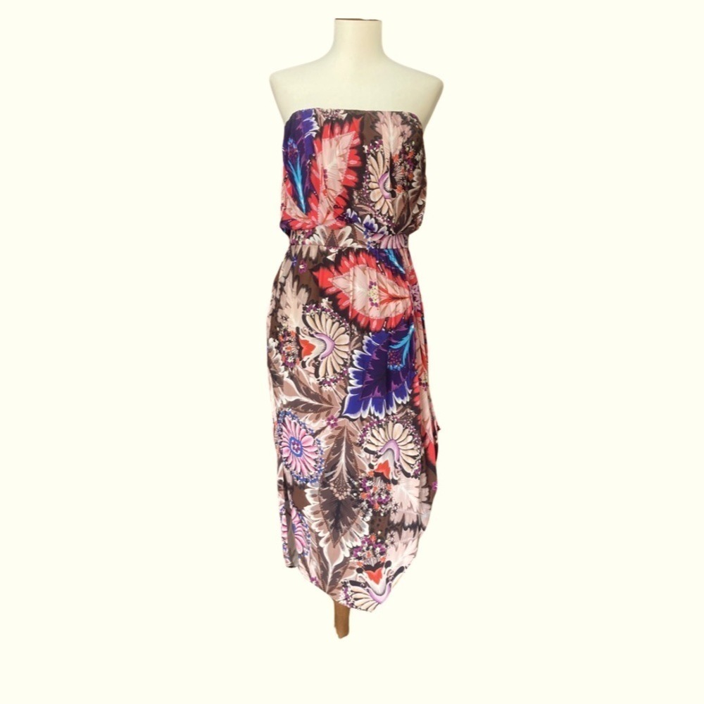 New Ali Ro Womens Dress Sz 6 Silk Strapless Asymmetrical Midi‎ Paisley Floral